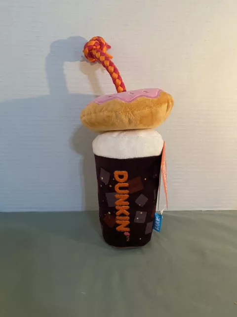 Dunkin Joy Dog Toys Iced Coffee Cup Straw Donuts on a Rope Bark Brand New