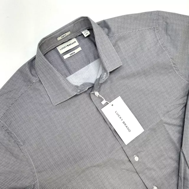 Lucky Brand Slim Stretch Button Up Long Sleeve Shirt Men’s M Gray Ck NWT $59.50