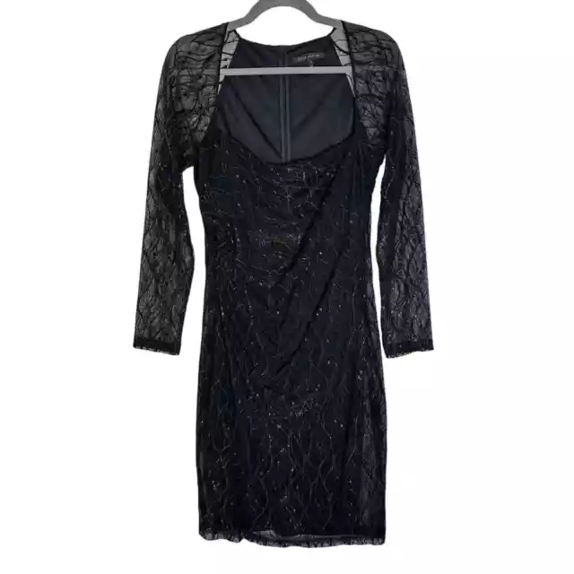 David Meister Illusion Dress Long Sleeve Mesh Lace Sheer Sleeve Mini Black 10