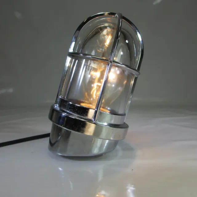 Schiffslampe Messing verchromt Vintage Wandleuchte Industrie Design Wandlampe