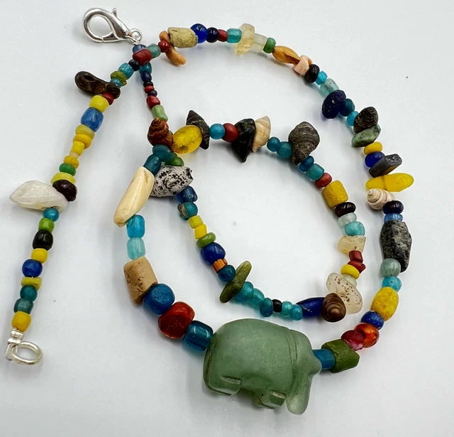 Burmese South East Asian Antiquities Glass Agate Jade Old Beads Jewelry Necklace