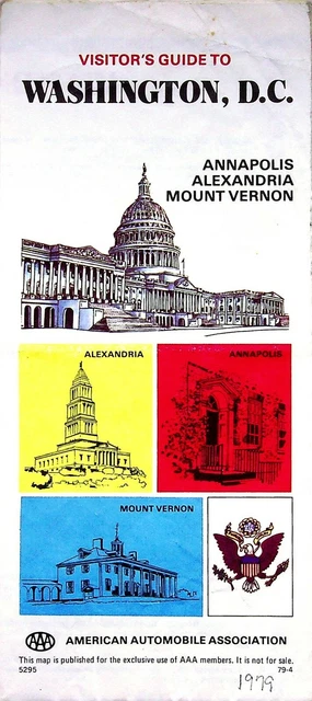 AAA WASHINGTON DC Visitors Guide Map Travel Highway Road Travel Vintage