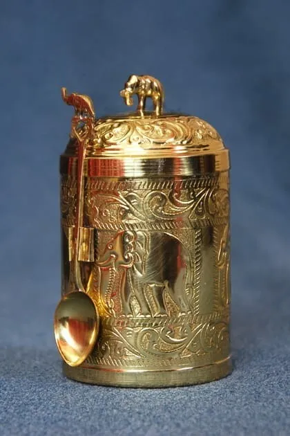 Tea Caddy Brass Ceylon Sugar Coffee Storage  Gold Color Brassware Carved New X 3