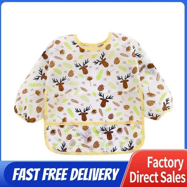 Baby Feeding Bibs Kids Waterproof Long Sleeve Coverall (0-3Years Elk)
