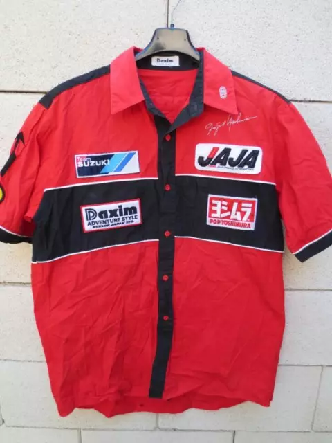 Chemise moto SUZUKI DAXIM DUNLOP JAJA rouge JOMO shirt L import JAPON JAPAN