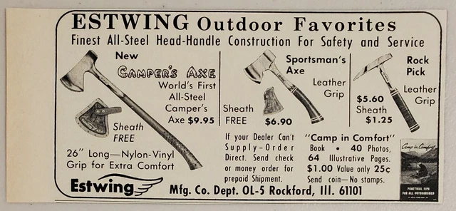 1968 Print Ad Estwing Camper's & Sportsman's Axes Rock Pick Rockford,Illinois
