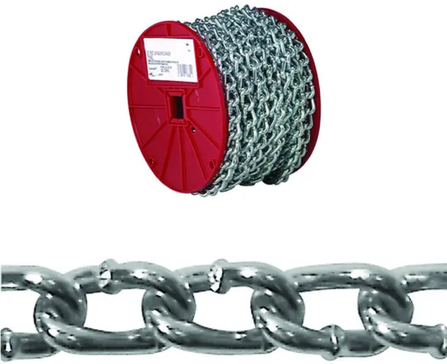 0722527 Twist Link Coil Chain, #2/0, 70 ft L, 520 lb Working Load, Steel, Zinc