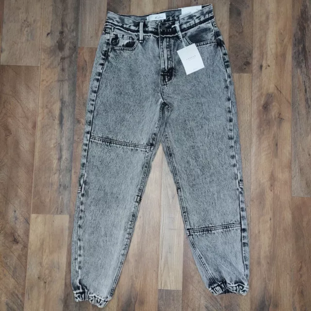 KanCan 5/26 High Rise Denim Jogger Jeans | Acid Wash Grey Black NWT