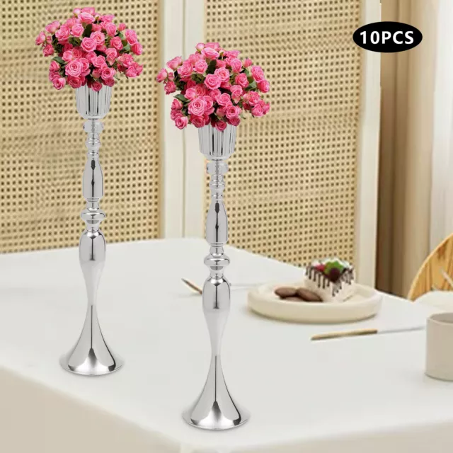 10 Pcs Silver Metal Trumpet Vases Elegant Wedding Centerpieces Vases Party Decor