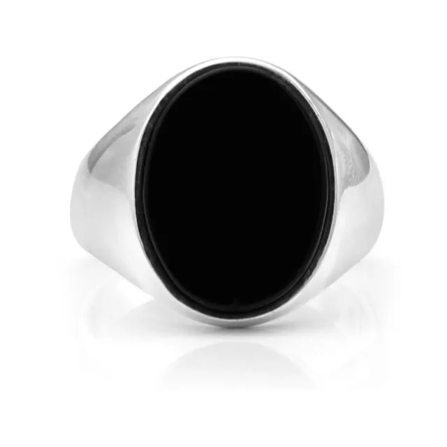 Anello Uomo Donna Tondo Argento 925 Chevalier Liscio Sigillo Pietra Nera Agata 2