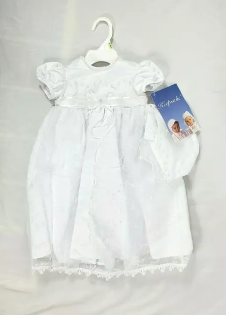 Keepsake Infant White 2-Piece Christening Outfit Floral Dress & Hat, 0-3 Months