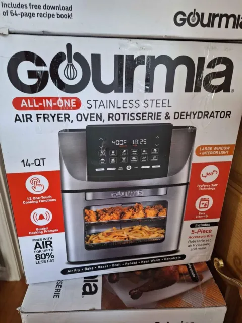 International, Gourmia GAF1220 14-Quart Digital All-in-One Stainless Steel Air  Fryer, Oven, Rotisserie & Dehydrator with Large Window + Interior Light-  Includes 5-Piece Accessory Kit