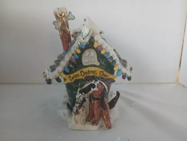 Vtg Blue Sky Clay works Heather Goldminc Dog House Christmas Tea light House