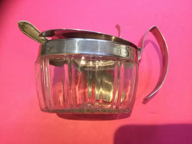 Retro Glass Sugar Bowl With Metal Lid, Handle  And Spoon 2