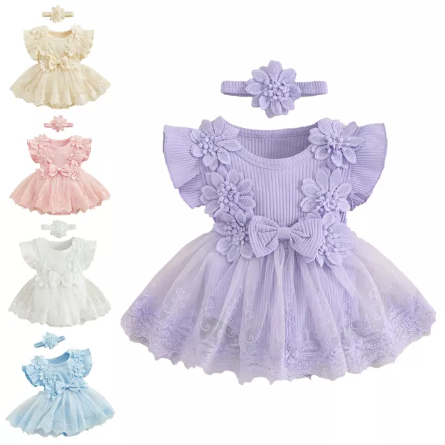 Baby Girls Jumpsuit Lace Dress Party Romper Newborn Gowns Occasion Princess