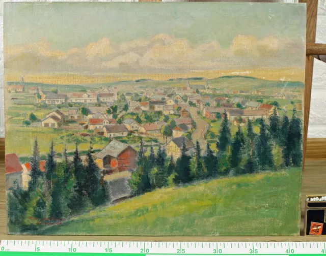 Rudi Krautwald Munich Pintura Al Óleo De 1949 Pueblo Ciudad Antiguo Danke para