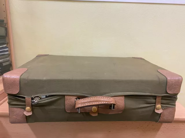 Vintage suitcase with canvas cover and key made in KAZETO Mikulov Czechoslovakia