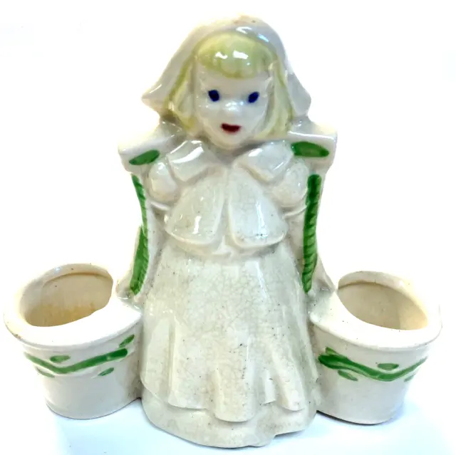 Vintage Shawnee Hand Painted Pottery Dutch Girl Carrying Water Buckets Planter