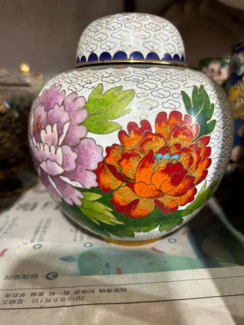 Collect Chinese pure copper gilt Cloisonne hand painted Flower Handmade pot jar