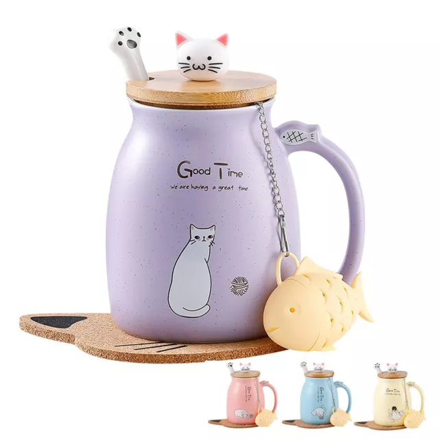 Katzen-Tasse Süße Keramik Kaffeetasse Mit DeckelEdelstahl Löffel Neuheit Morge