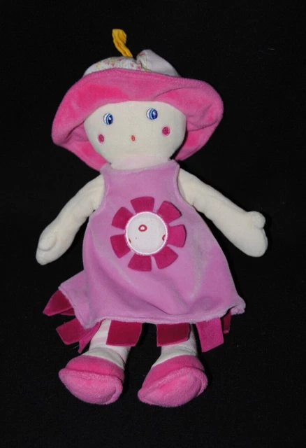 Peluche doudou poupée QUE DU BONHEUR 2014 rose violet mauve fleur 33 cm TTBE