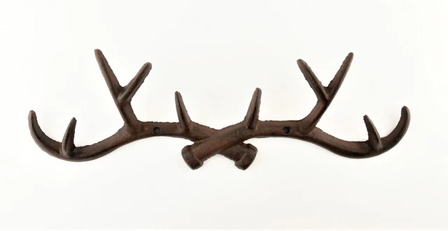 🪝ANTLER WALL HOOK Coat Key Towel Hanger/Rack Rustic~Cast Iron~Brown 14.5”