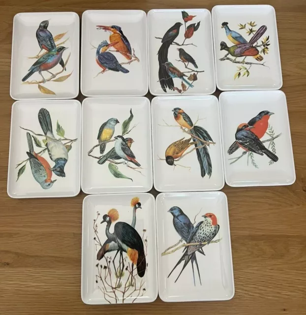 Set of 10 Decorative Crafts Inc Bird Trays Mebel Plates Melamine Plastic Italy