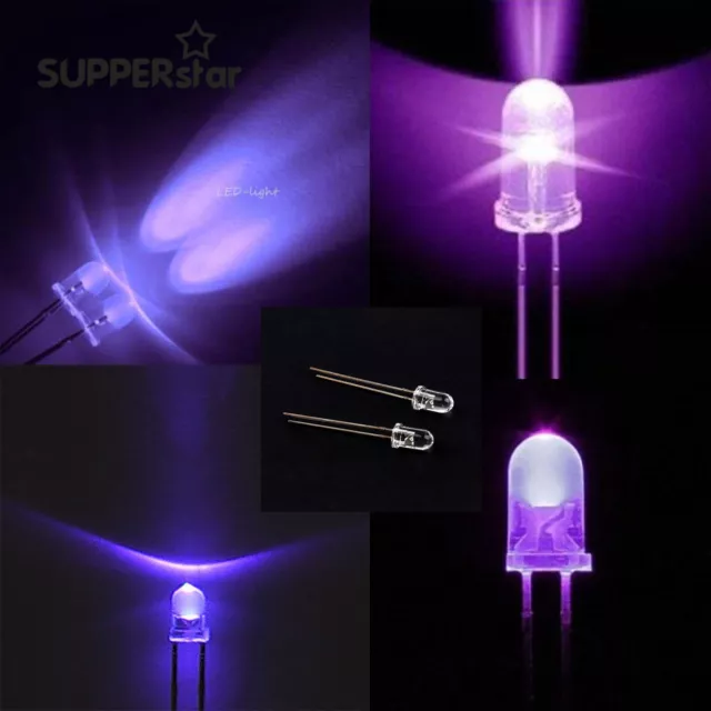 LED Emitting Diode 3/5mm Round UV Purple 365-400nm Super-Bright CLEAR ASS