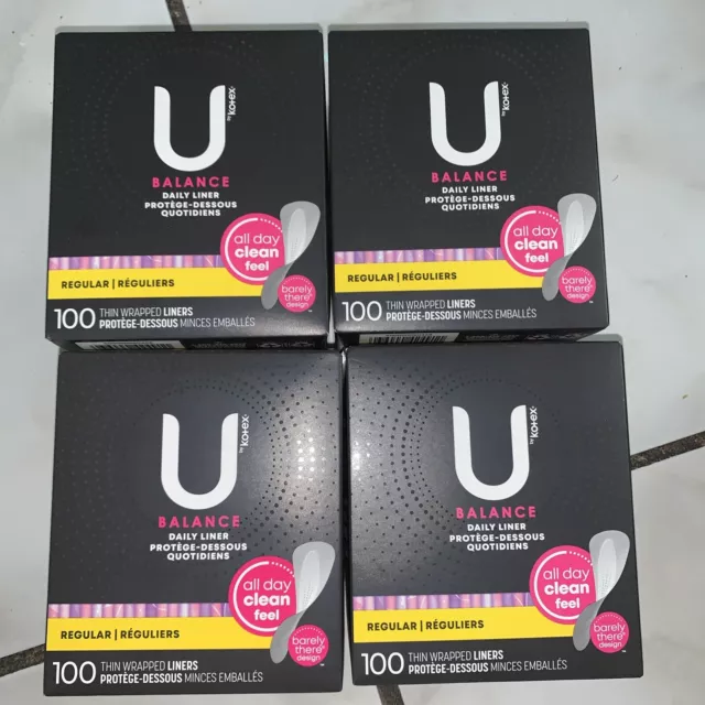4 Pack U by Kotex Barely There Liners, Light Absorbency Regular Fragr-Free 100ea