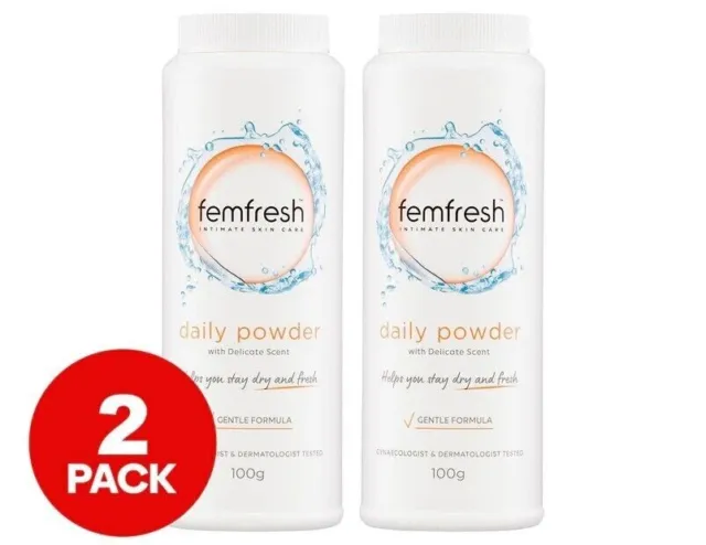 2 x Femfresh Talc-Free Feminince Care Daily Powder 100g Intimate Dry Fresh Feel