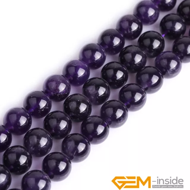 AAA Natural Genuine Dark Purple Amethyst Round Beads Jewelry Making 15" Bulk UK