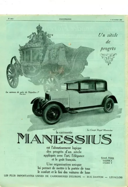 Publicité Advertising 421 1927 Manessius la carrosserie