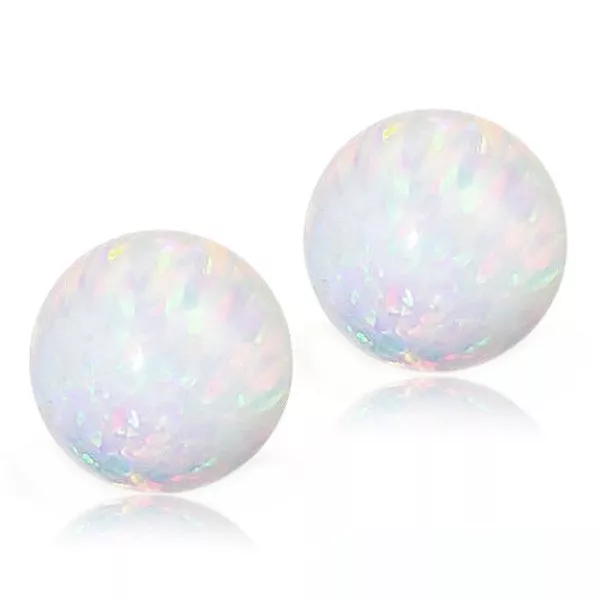 Womens Stylish 14K Gold Round Cut White Fiery Opal Ball Screw Back Stud Earrings