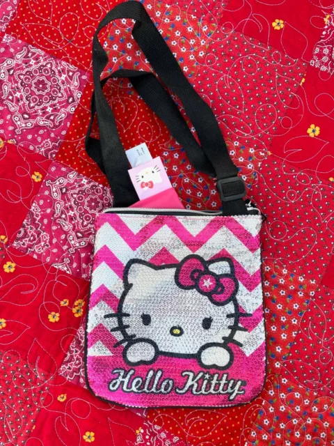 Hello Kitty Sanrio zip top Pink/Black Sequins Crossbody Bag