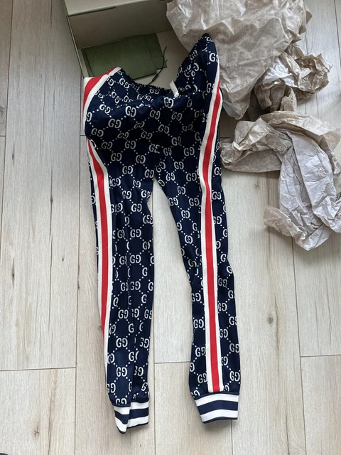 GUCCI GG LOGO Jacquard Track Pants Men Size S Side Line Navy Red White 745.00 PicClick UK