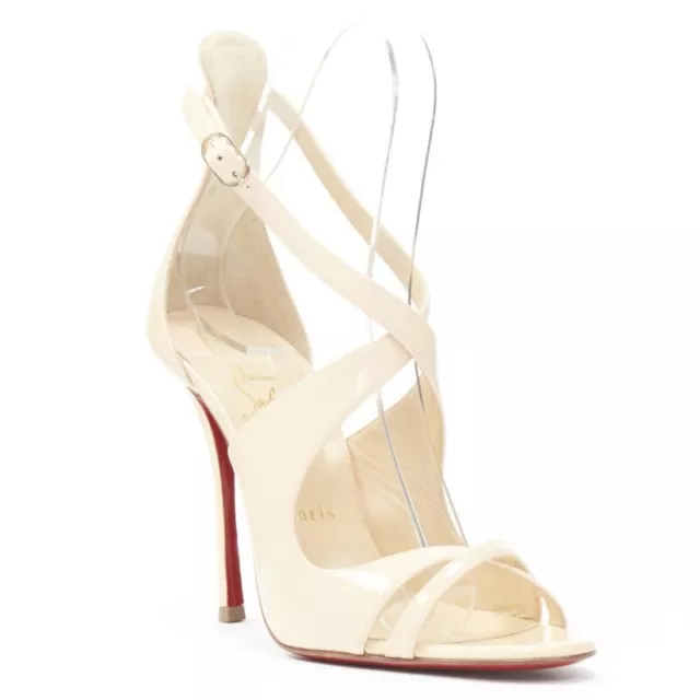 CHRISTIAN LOUBOUTIN Malefissima 110 nude patent strappy heel sandals EU37.5 2