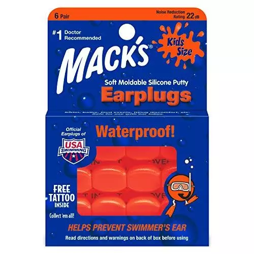 Tapones para los oídos masilla de silicona suave moldeable Mack's - talla infantil, 6 pares - cómodos...