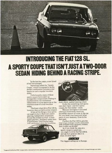 1972 FIAT 128 SL Coupe Fastback Vintage Print Ad
