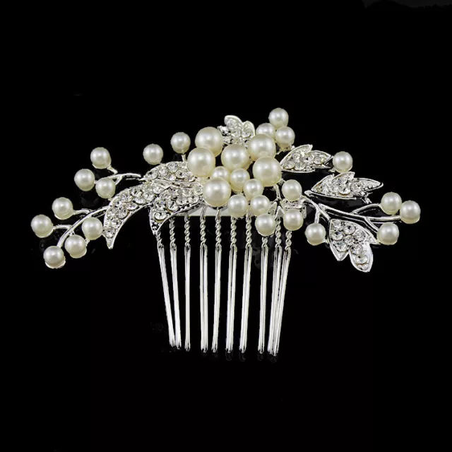 Elegant Bridal Wedding Hair Comb Pearl Crystal flower leaf Headpiece Hair Comb