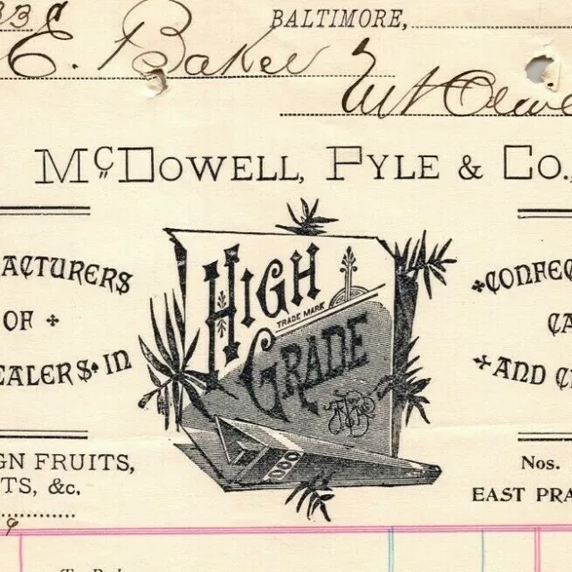 1899 Letterhead McDowell, Pyle & Co. Foreign Fruits Baltimore Ephraim Baker*