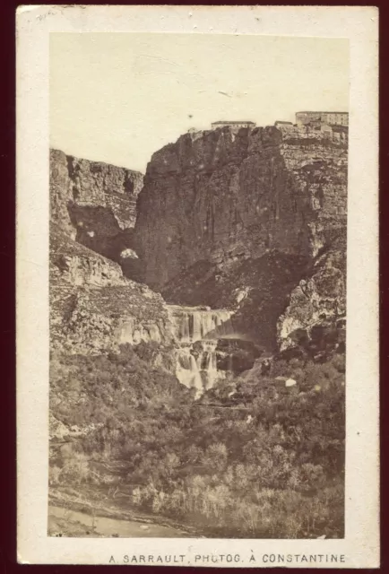 photo cdv Sarrault à  Constantine . cascade de l'Oued-el-Roumel .vers 1870 .rare