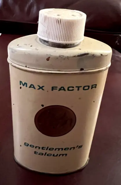 Vintage MAX FACTOR's Gentlemen's Talcum TIN Advertising Vanity HOLLYWOOD