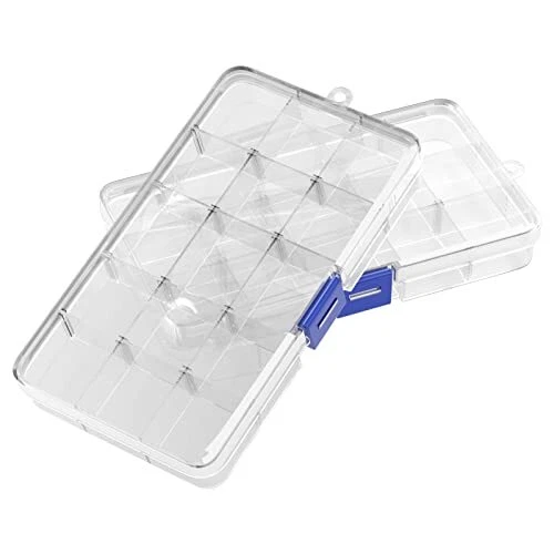 Oulesvte 2 Pcs Boîte de Rangement Plastique, 15 Compartiments en Transparent, Aj