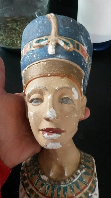 Rare Buste Ancien  De Nefertiti Egypte Platre Peint 19