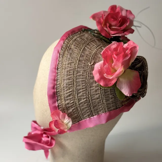 Vintage Bonnet With Artificial Flowers Costume Prop