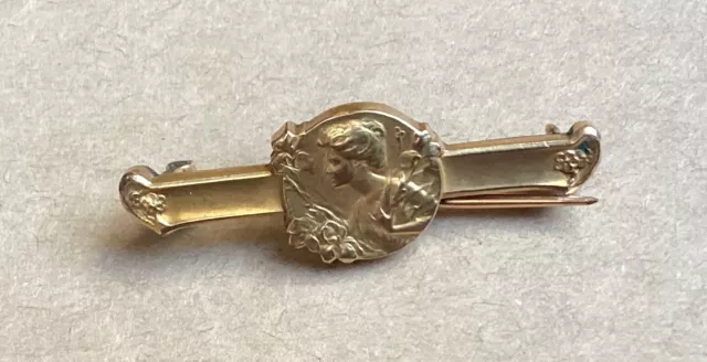 Broche en plaqué or FIX jeune femme ART NOUVEAU