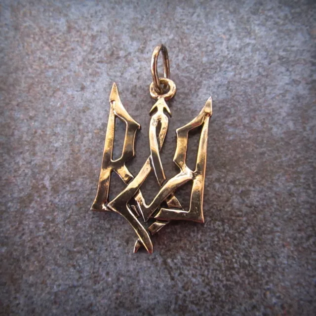 Handmade tryzub Ukraine bronze necklace pendant,handmade ukraine national symbol