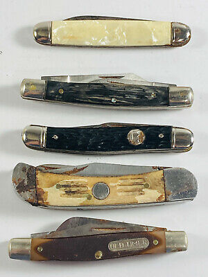 Lot (5) Vintage Folding Pocket Knives knife Old Timer bone