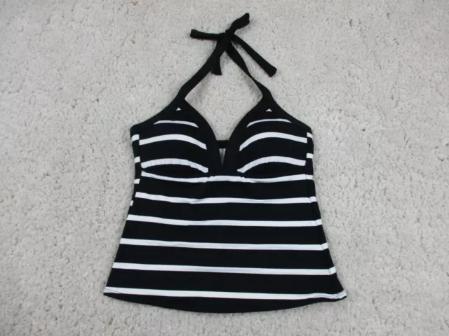 La Blanca Swim Top Womens 10 White Striped Tankini Halter Neck Tie Back Padded