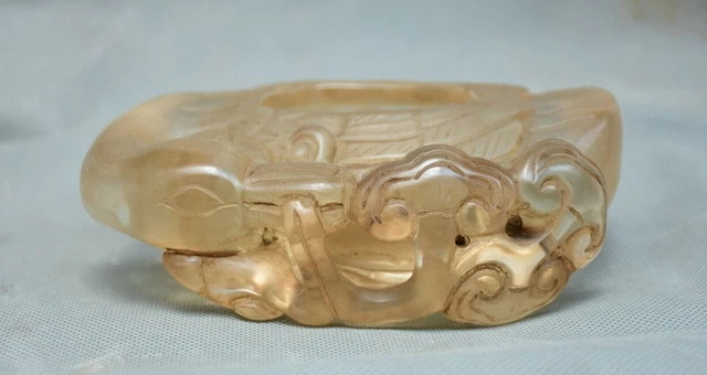 5.2" Old Chinese Natural White Crystal Carving Dynasty Palace Crane Brush washer